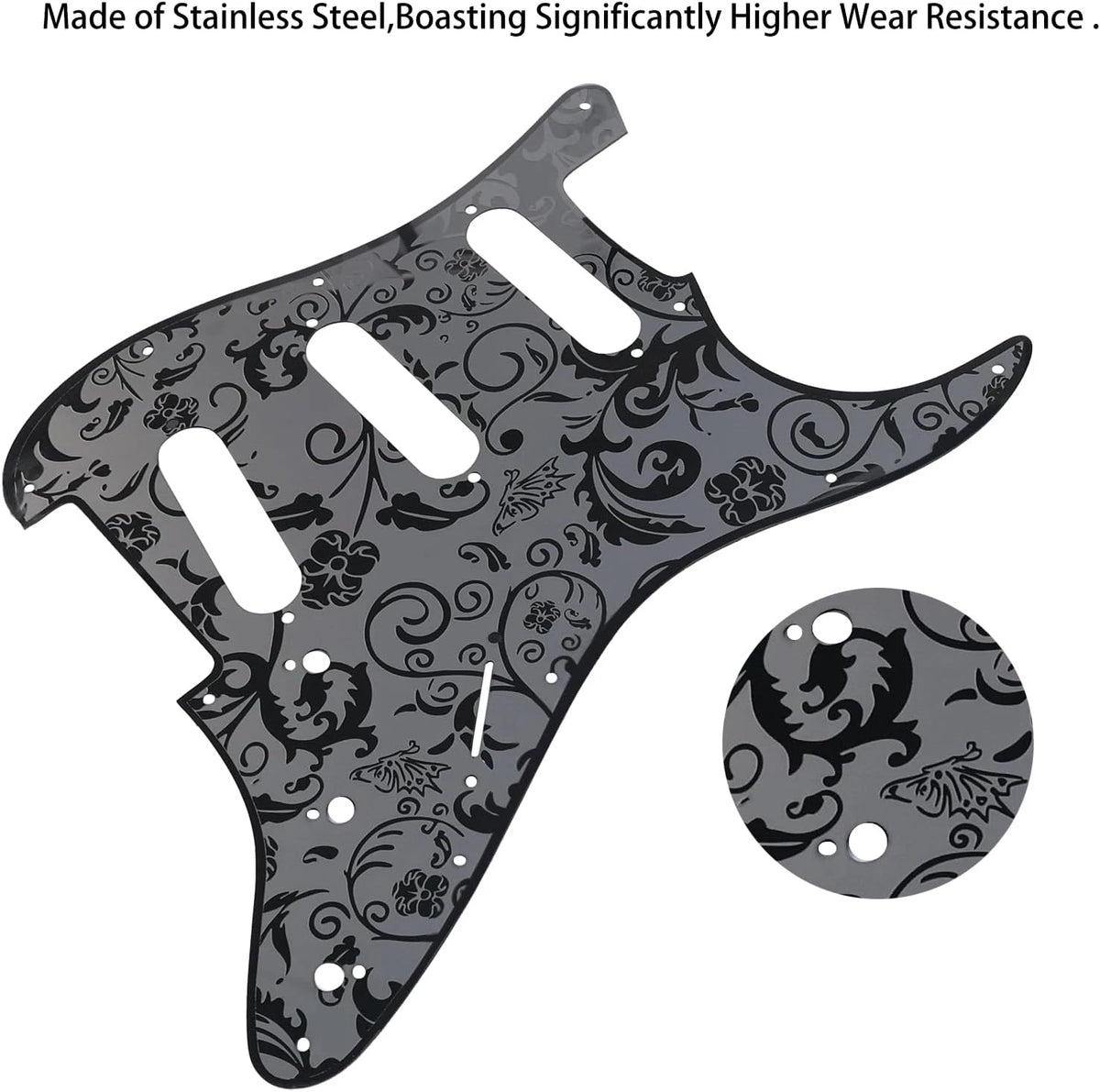 Black Vintage Engraved Steel Guitar Pickguard Scratch Plate Fit Strat ST