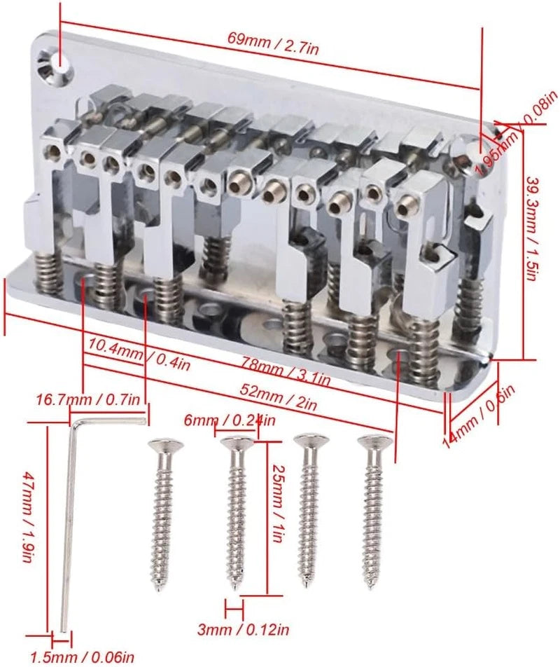 78mm Chrome Top Mount Guitar Fixed Hardtail Bridge