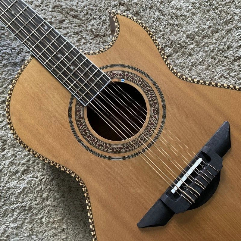 10 String Crossover Acoustic Electric Guitar, Solid Red Pine Top