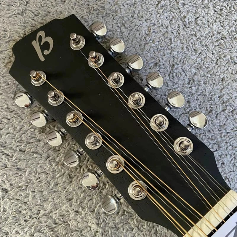 Matte Black 12-String Mahogany Acoustic Guitar, Rosewood Fingerboard Neck