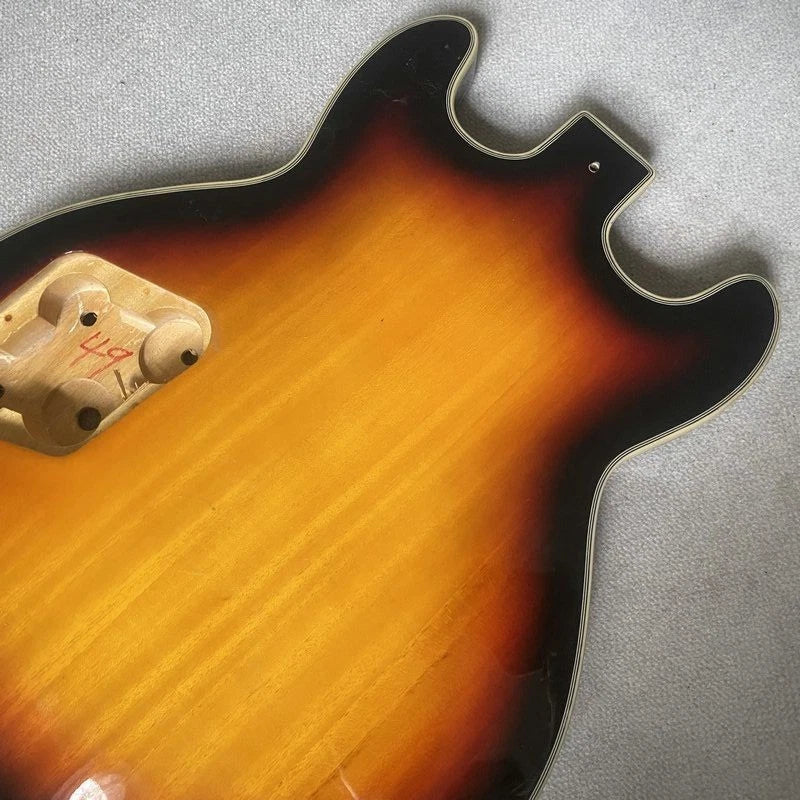 DIY Sunburst Jazz Guitar Semi Hollow Body with Tiger Maple Top