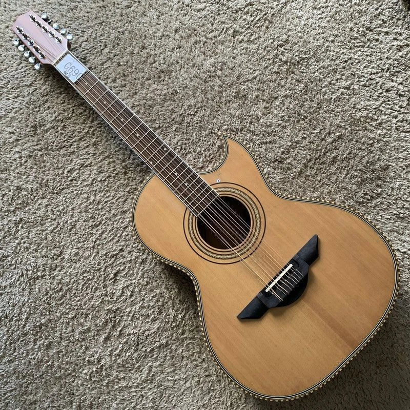 Natural Finish 10 String Acoustic Electric Guitar, Solid Spruce Top, Rosewood