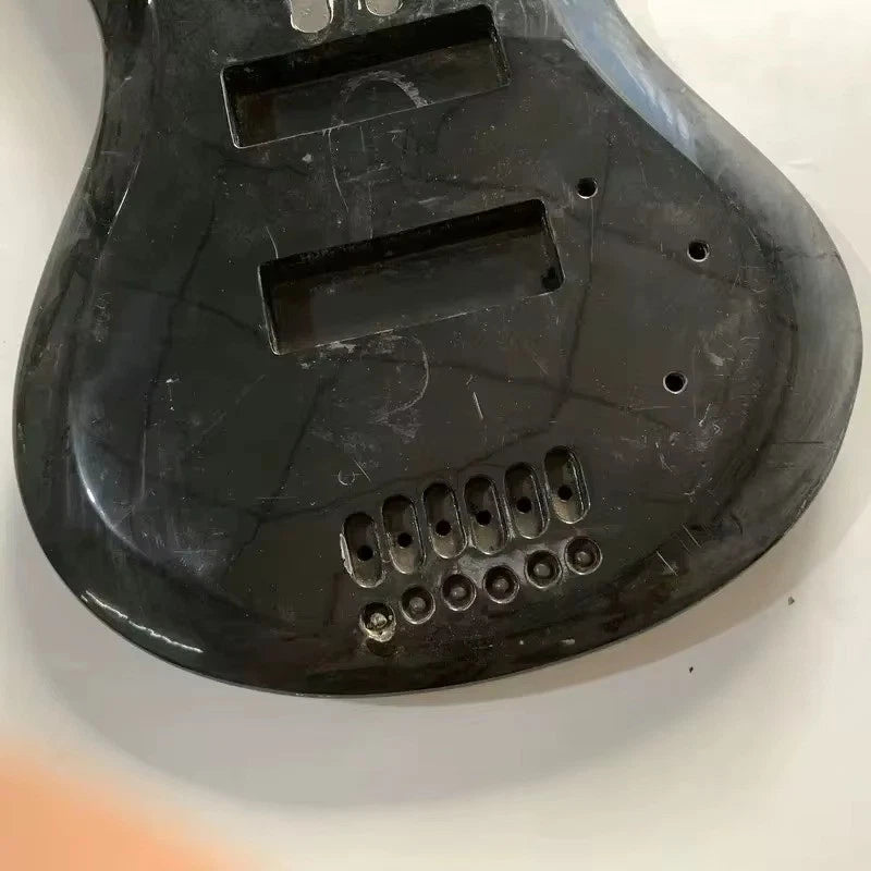 Black 6-String Jazz Bass Body, Unfinished DIY Project with Fixed Bridge