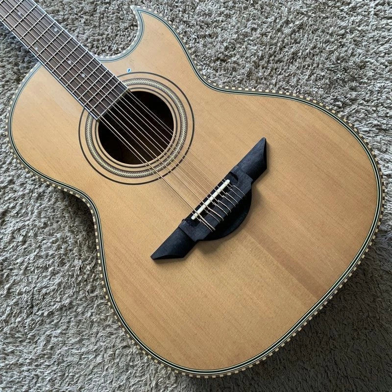 Natural Finish 10 String Acoustic Electric Guitar, Solid Spruce Top, Rosewood