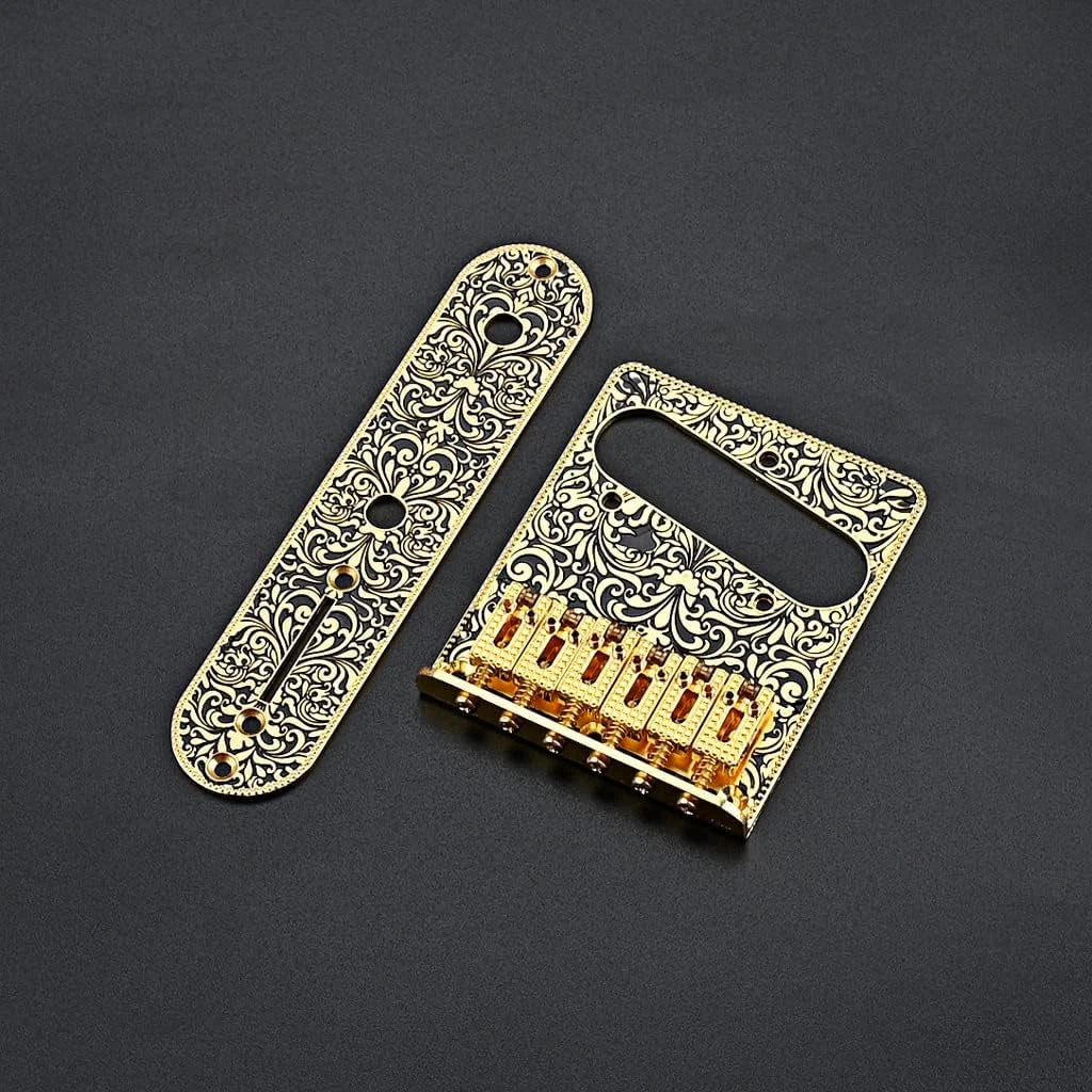 Vintage Engraved Gold Guitar Roller Saddles Bridge w Control Plate Fit Tele TL