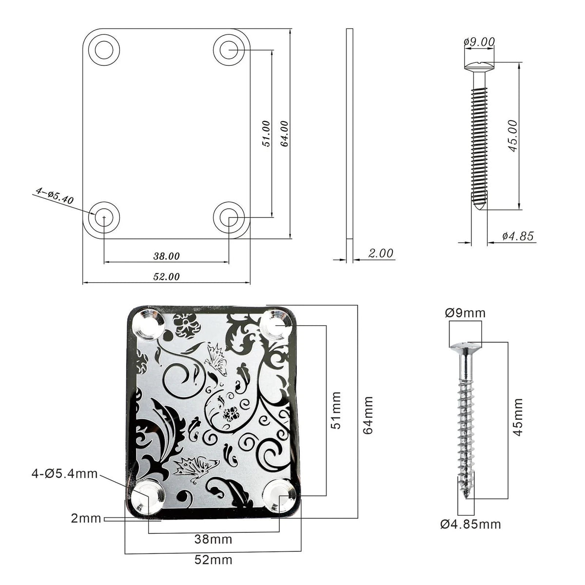 Rainbow Engraved Guitar Bass Neck Plate Fit Fender,Peavey,<wbr/>Ibanez,Schecte<wbr/>r,ESP