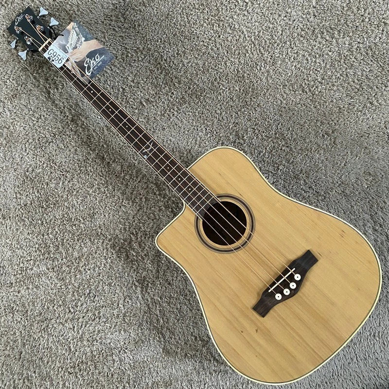 Left Handed Eko 4 String Acoustic Bass, Spruce Top Body, Mahogany Neck