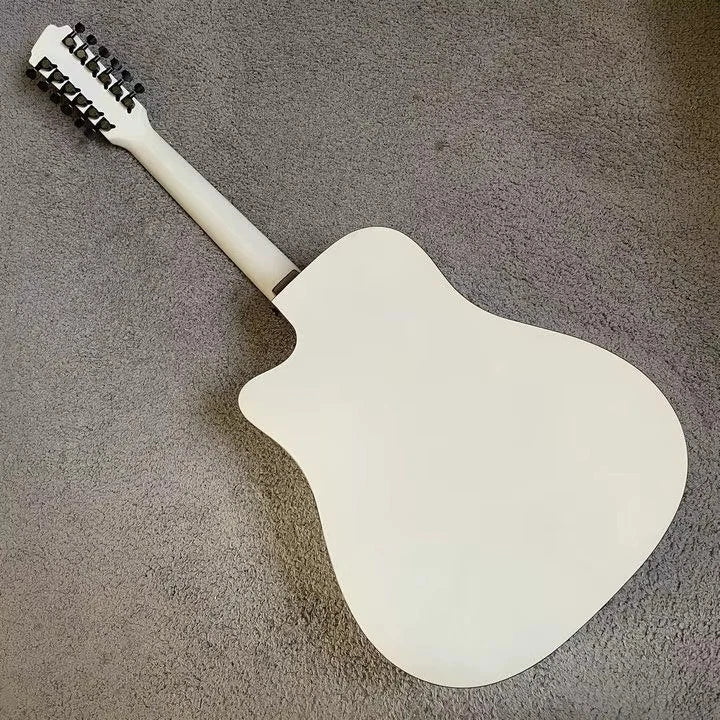 White 12-String Acoustic Guitar with EQ, Mahogany Neck, Rosewood Fingerboard