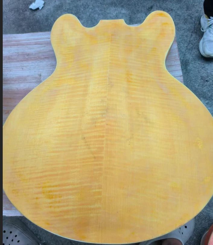Yellow HH Tiger Maple Top Semi Hollow Jazz Guitar Body DIY Project