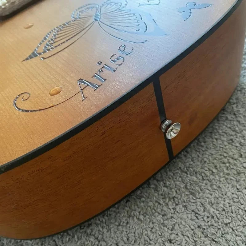 Luna Acoustic Guitar Engraved Spruce Top Body Mahogany Neck Rosewood Fingerboard