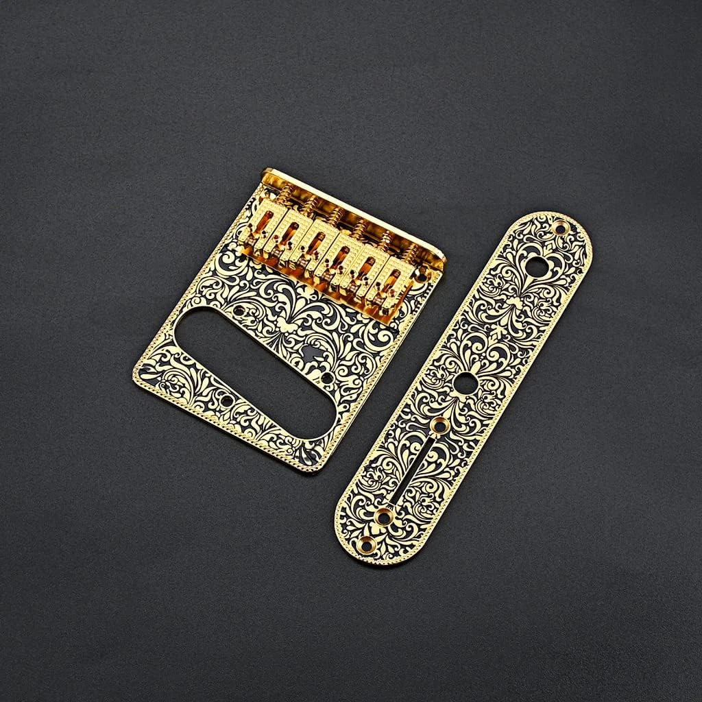 Vintage Engraved Gold Guitar Roller Saddles Bridge w Control Plate Fit Tele TL