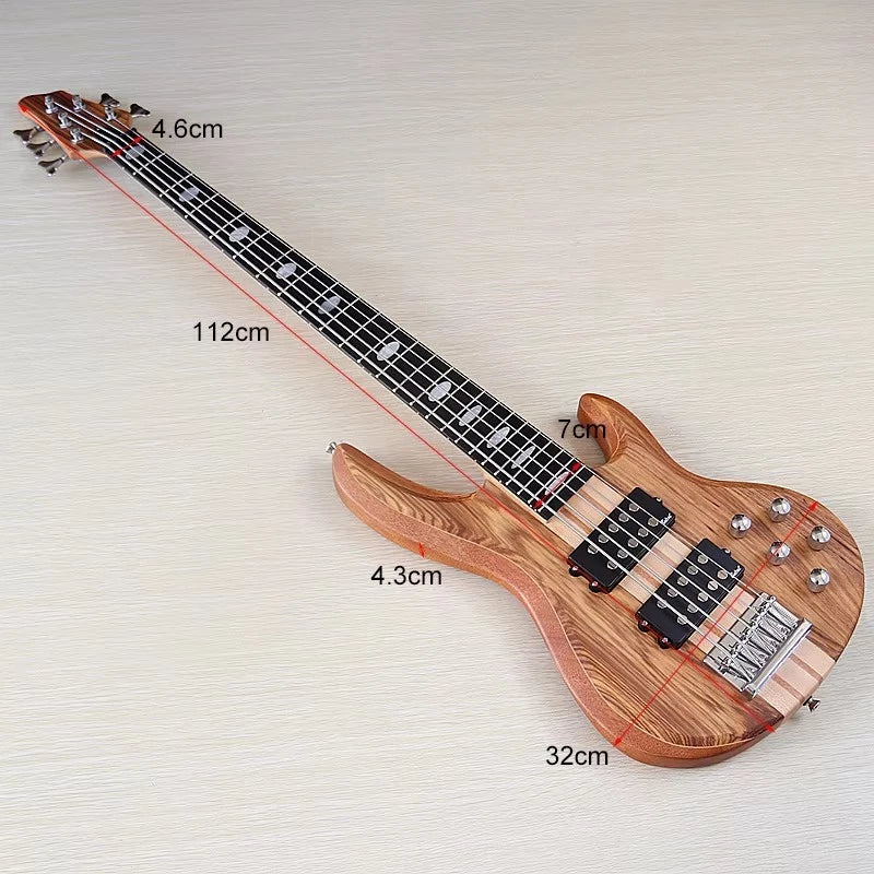 Zebra Wood Top 5 String Electric Bass, Okoume Wood Body, Maple Neck Through