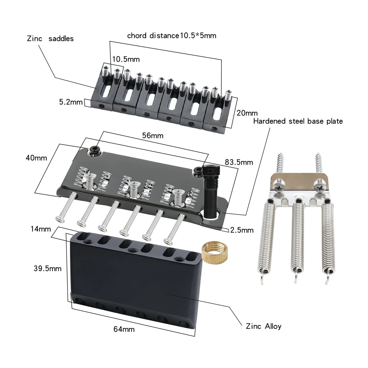 Black 2 Point Guitar Bridge Tremolo System Fit Fender Stratocaster ST