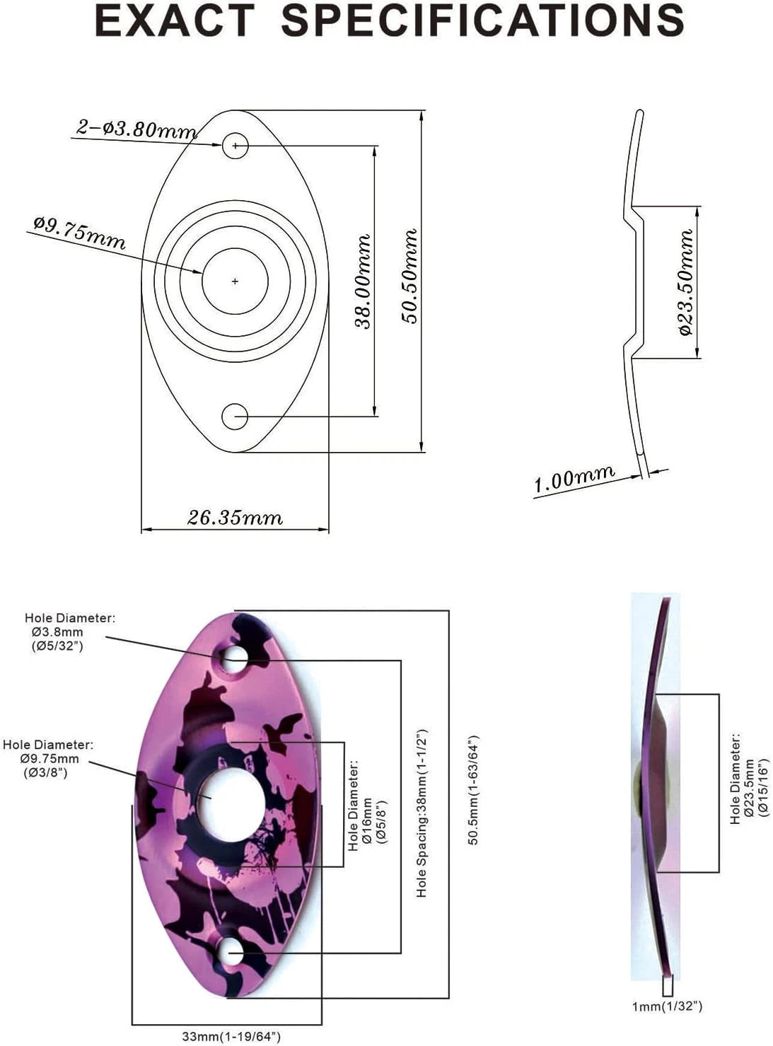 Purple Titanium Guitar Jack Plate Socket Fit Strat Tele