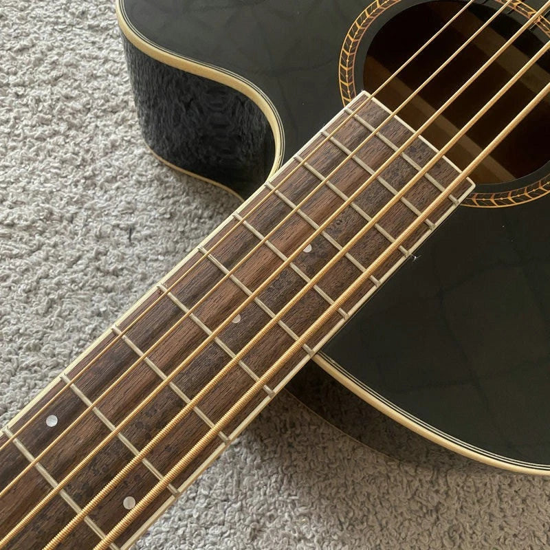 Gloss Black 5 String Acoustic Electric Bass, Spruce Top, Mahogany Neck, Rosewood