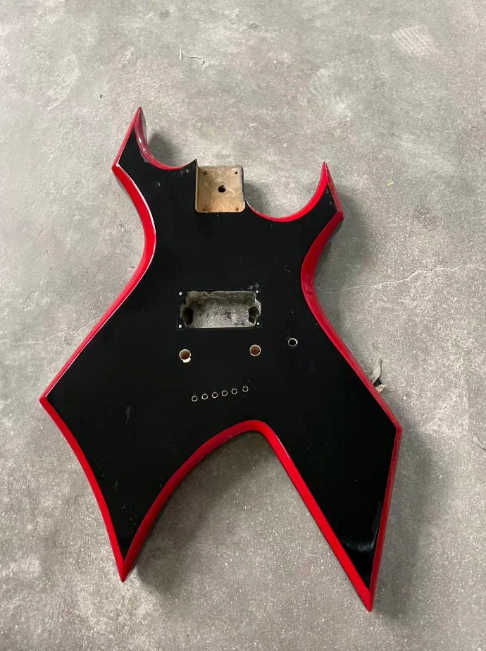 Red and Black Guitar Single Humbucker Body, String Through Bridge Fit Warlock