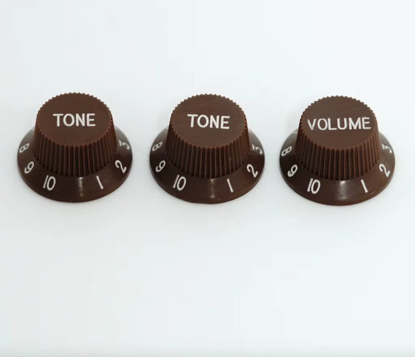 3PCS Brown Guitar Control Knobs Volume and Tone Replacement Fit ST