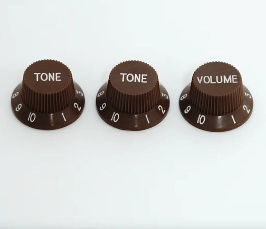 3PCS Brown Guitar Control Knobs Volume and Tone Replacement Fit ST