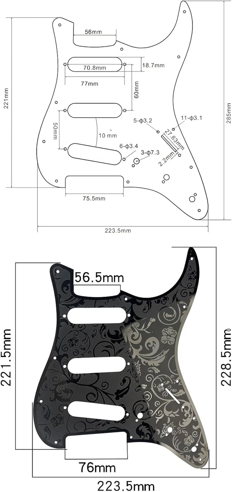 Black Vintage Engraved Steel Guitar Pickguard Scratch Plate Fit Strat ST