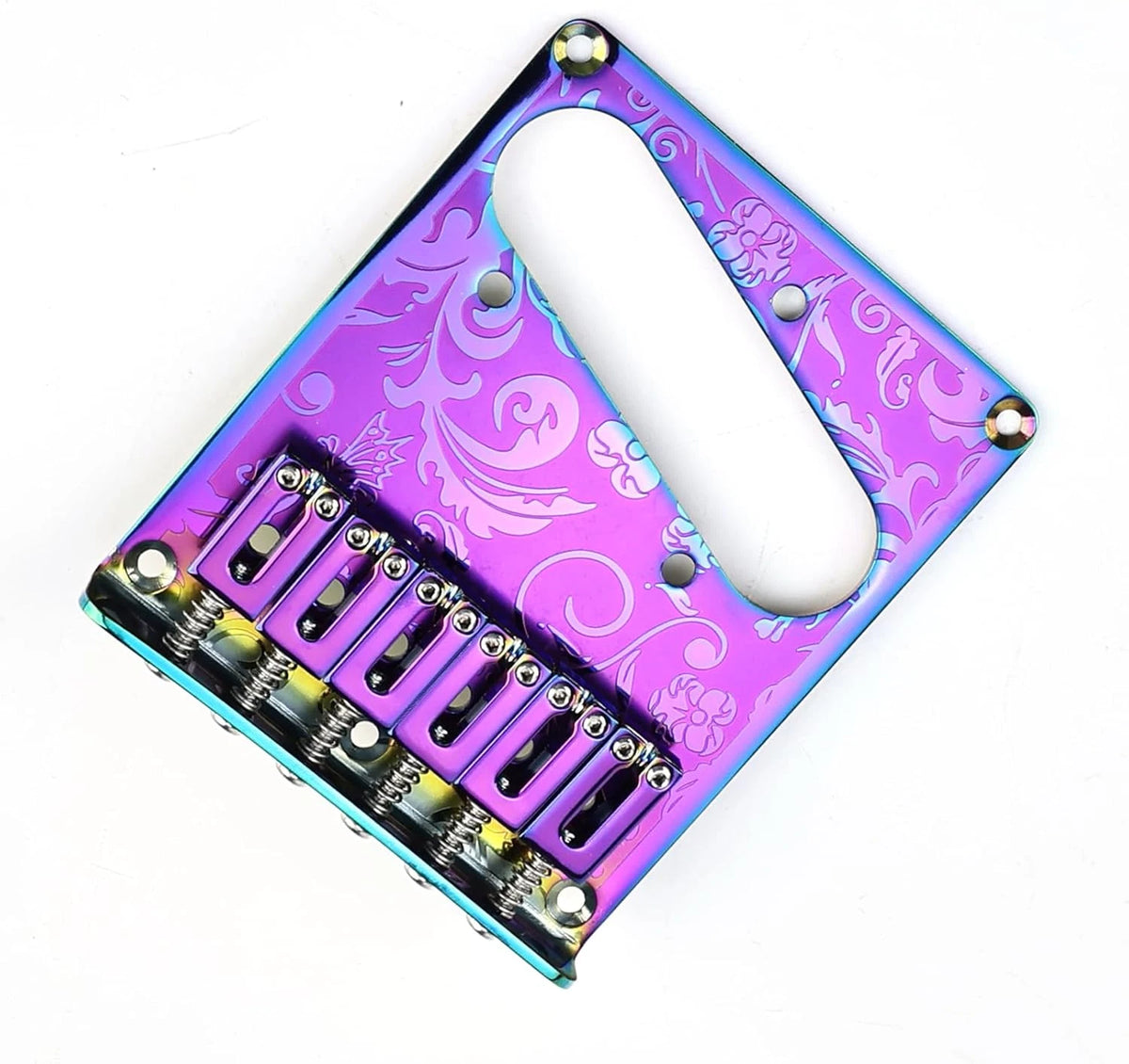 Steel Purple Engraved Guitar 6 Saddles Tele Bridge Fit Telecaster TL