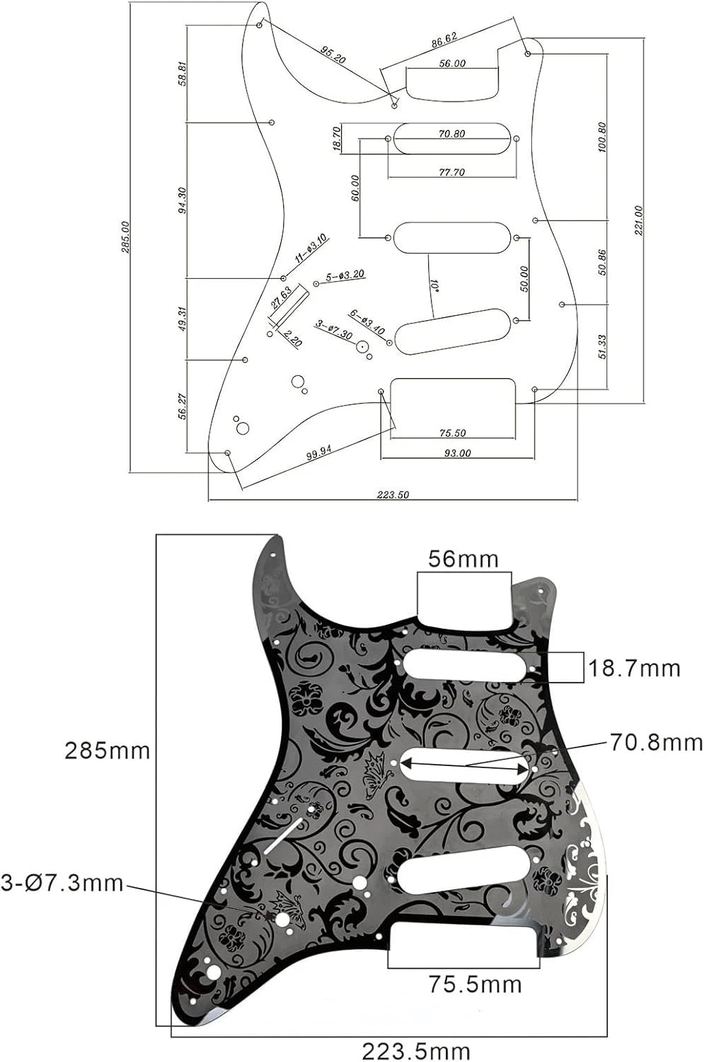 Left Handed Engraved Steel Guitar SSS Pickguard Scratch Plate Fit Stratocaster S