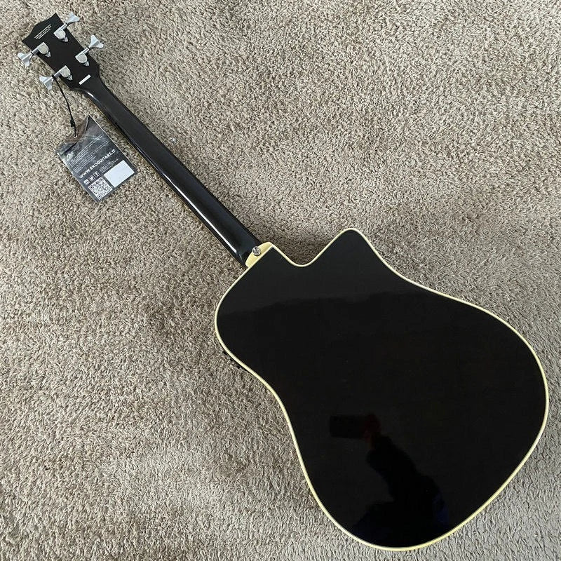 Left Handed Eko 4 String Acoustic Bass, Spruce Top Body, Mahogany Neck