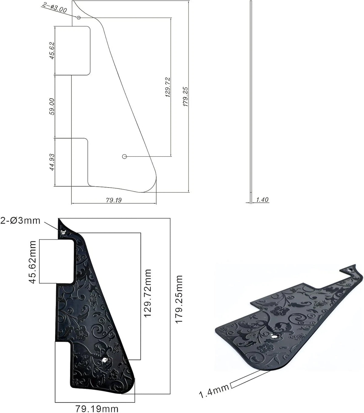 Black Engraved Aluminum Guitar Pickguard Scratch Plate Fit LP