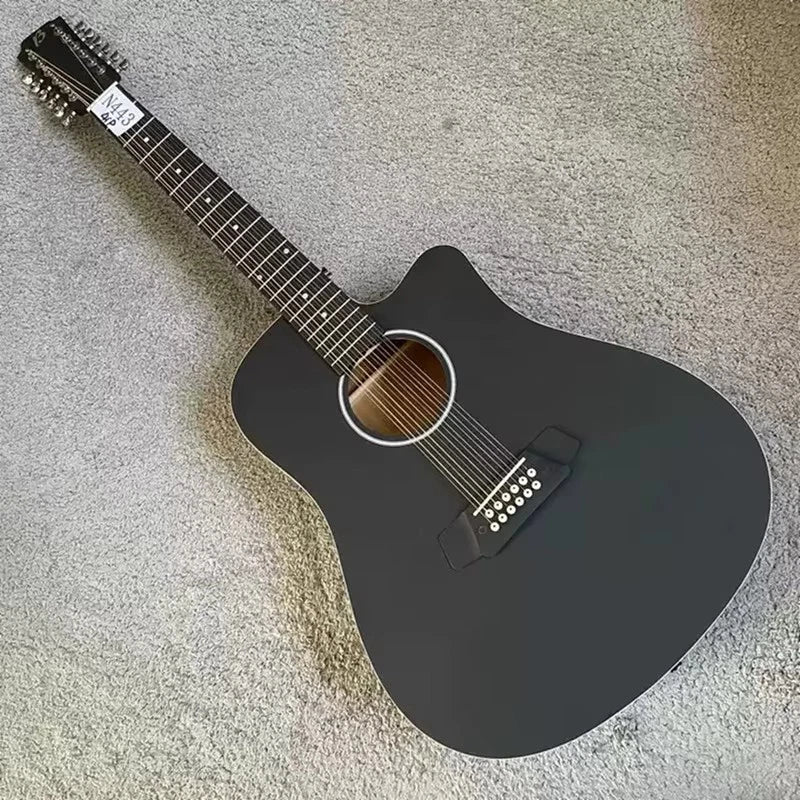 Matte Black 12-String Mahogany Acoustic Guitar, Rosewood Fingerboard Neck