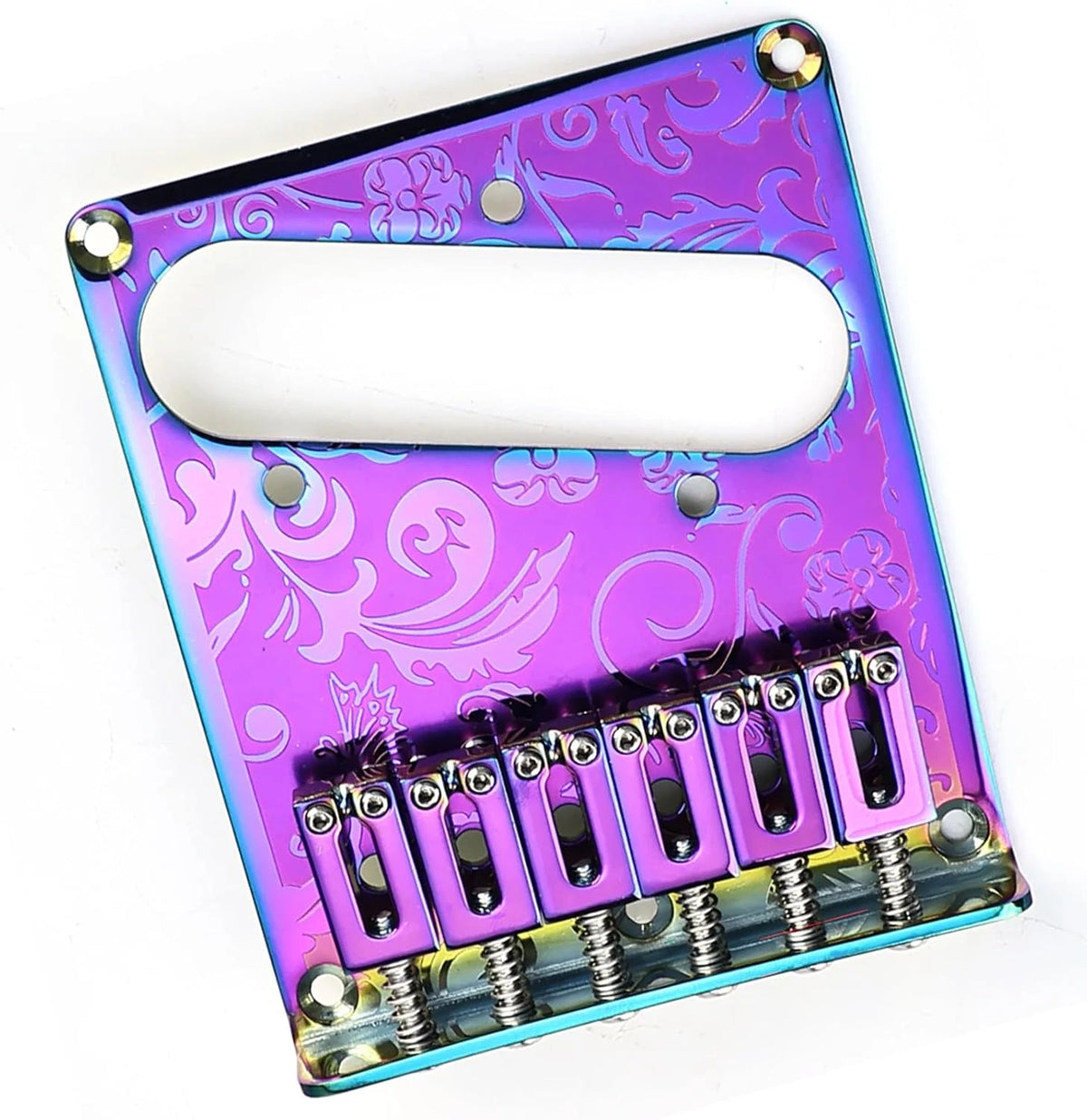 Steel Purple Engraved Guitar 6 Saddles Tele Bridge Fit Telecaster TL