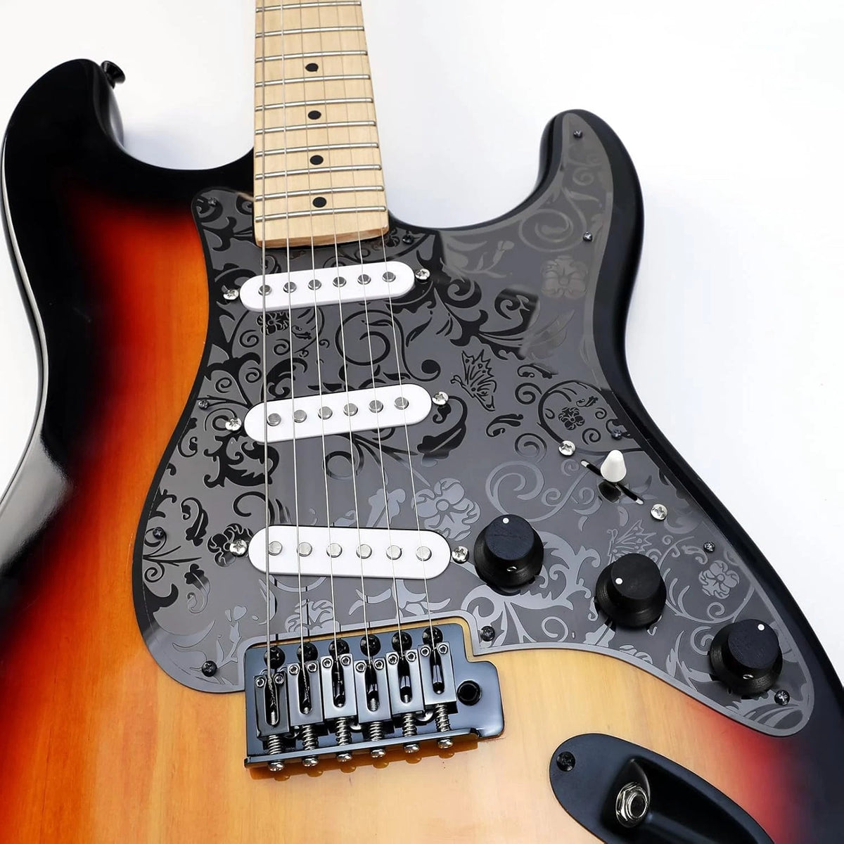 Black Vintage Engraved Steel Guitar Pickguard Scratch Plate Fit Strat ST