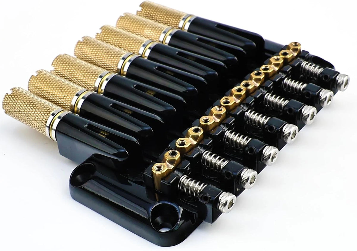 Black 7 String Headless Guitar Bridge System with Brass Saddles