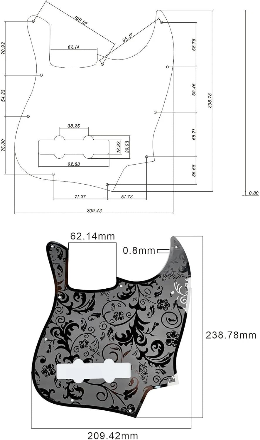 Black Stainless Steel Bass Guitar Pickguard Scratch Plate Fit Jazz Bass