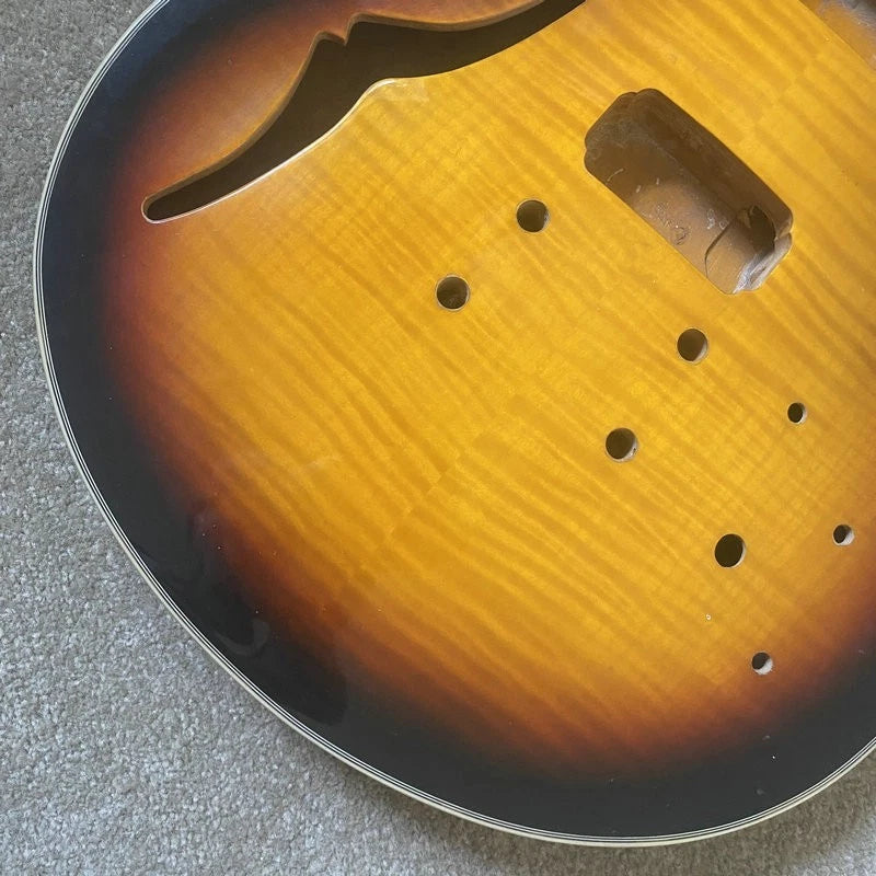 Sunburst DIY Project Semi Hollow Jazz Guitar Body with Tiger Maple Top