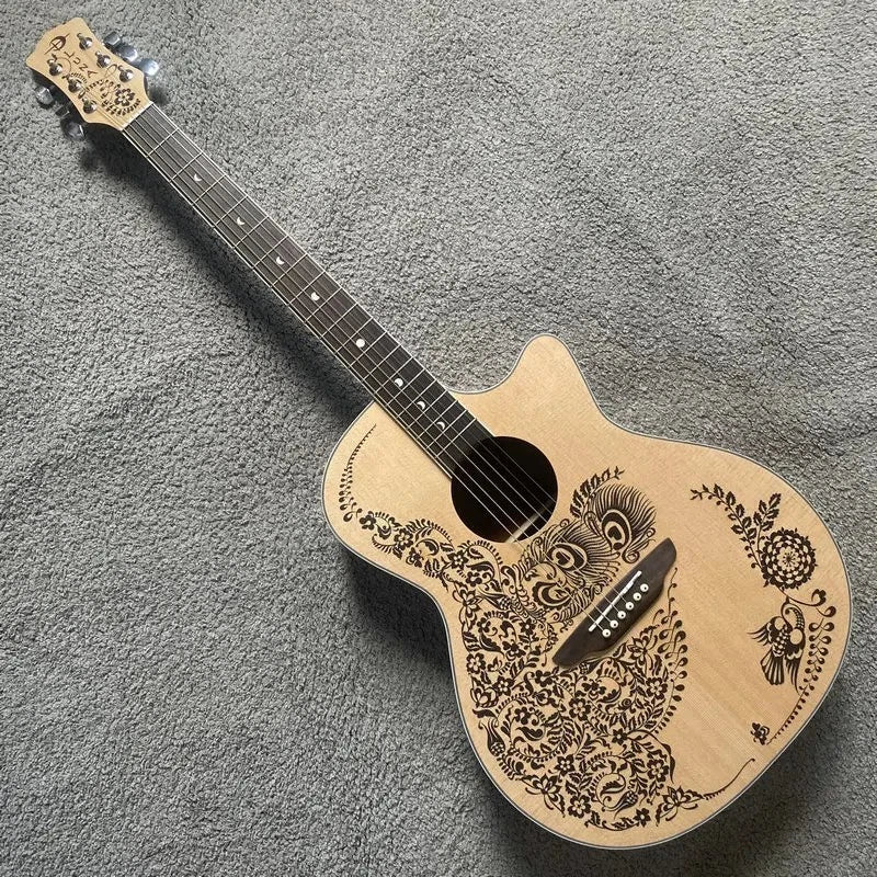 Luna Folk Acoustic Guitar, Hena Oasis Top, Mahogany Neck, Rosewood Fingerboard