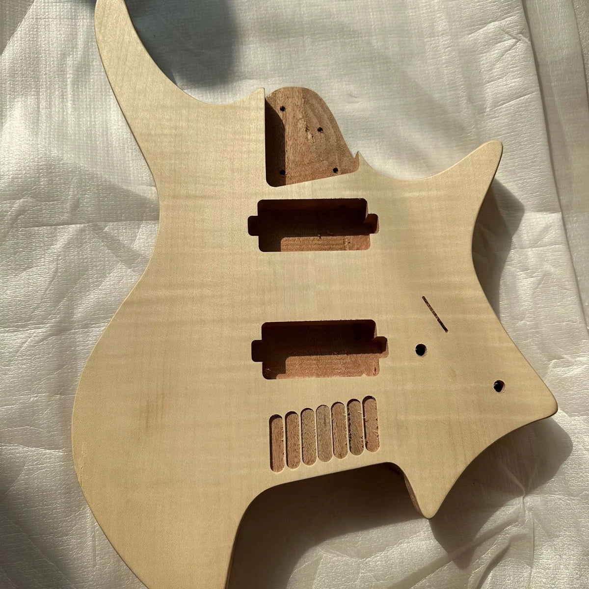 7 String Flame Maple and Mahogany Headless Guitar Body
