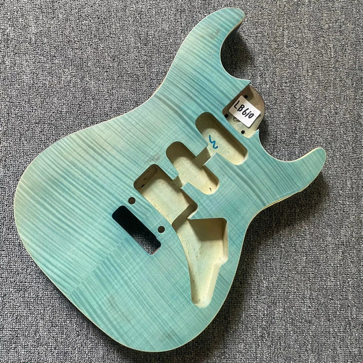 Blue Flamed Maple Guitar Body SSH Pickups and 2 Pivot Bridges Fit Strat ST