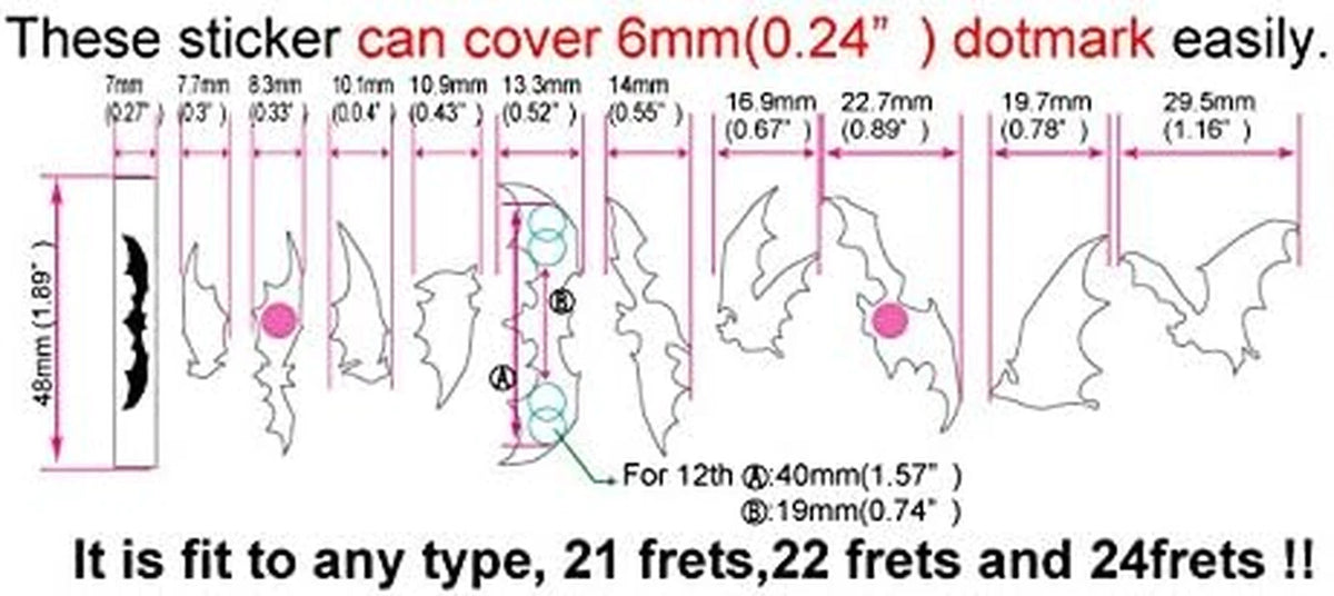 White Pearl Guitar Fingerboard Bats Fret Inlay Stickers Markers
