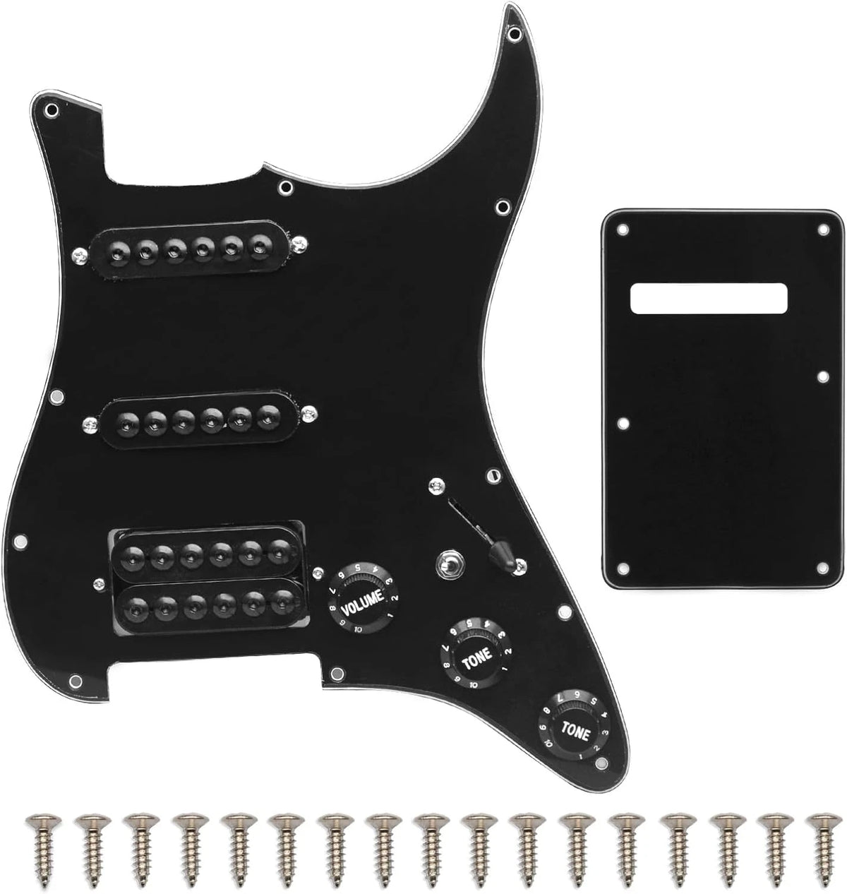 Black HSS Guitar Loaded Prewired Pickguard with Large Pole Pickups Fit Strat ST