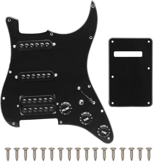 Black HSS Guitar Loaded Prewired Pickguard with Large Pole Pickups Fit Strat ST