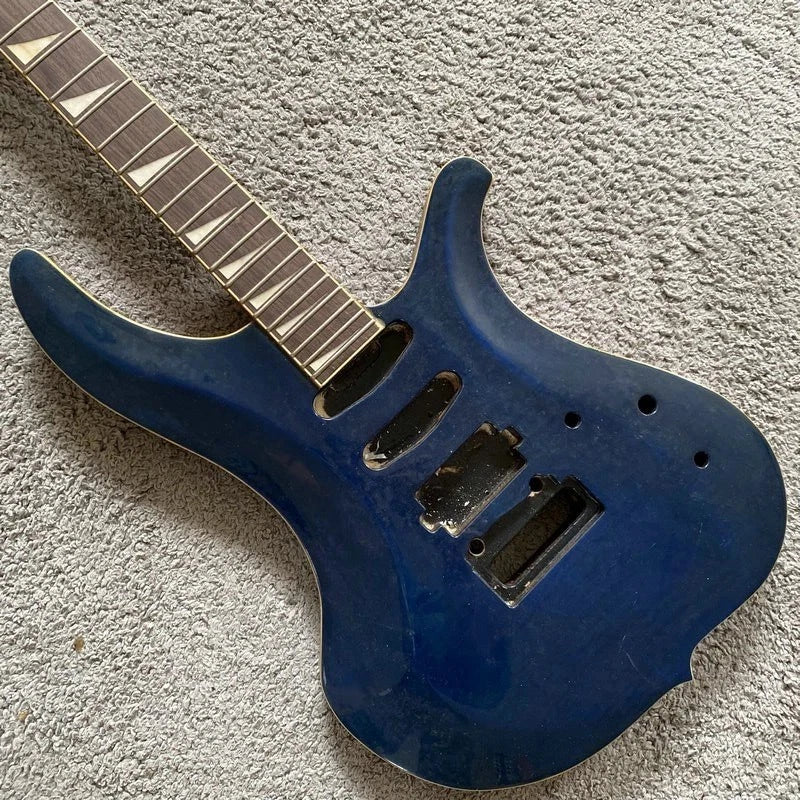 DeVille Blue HSS Electric Guitar, Mahogany Tiger Maple Top Body, 24 Frets Neck