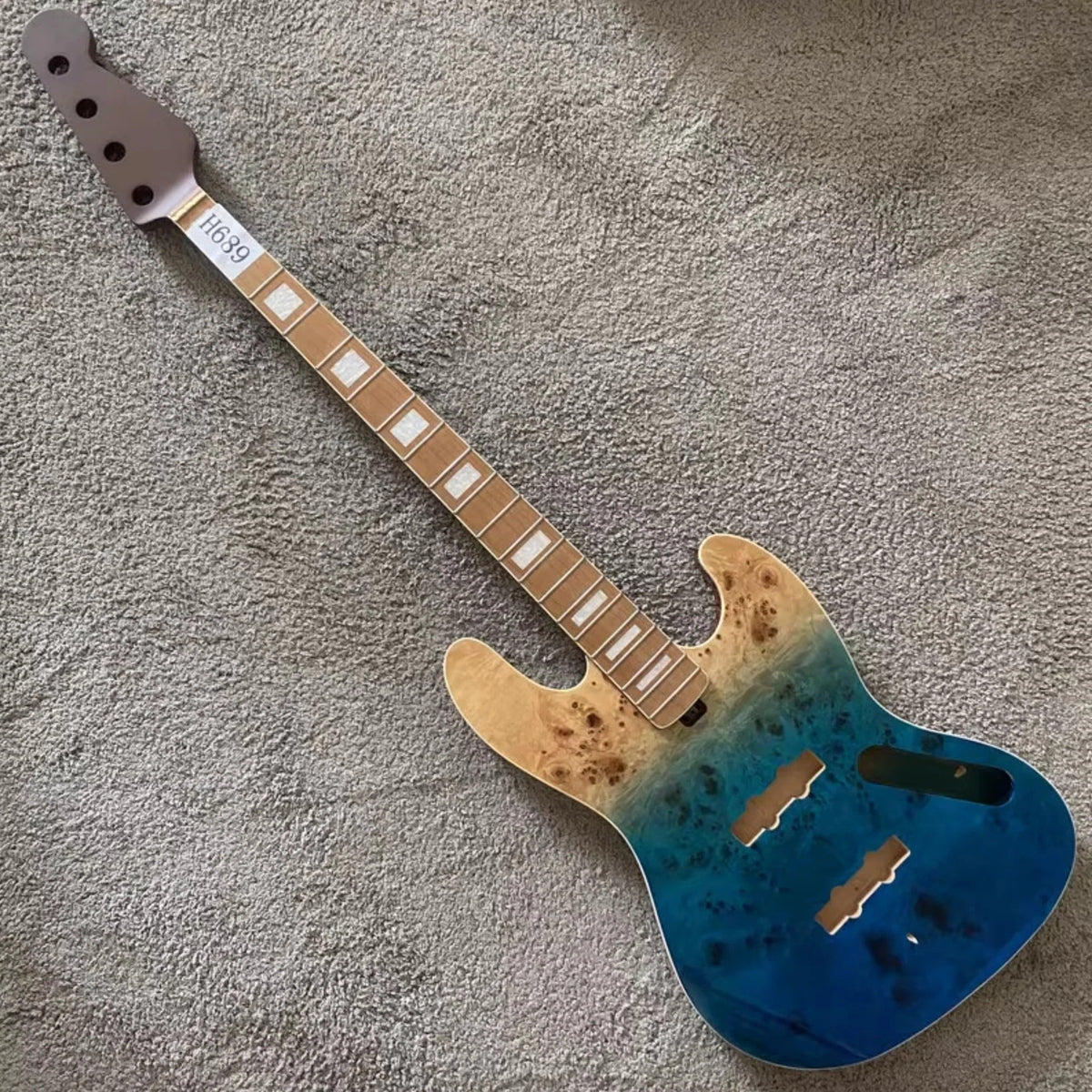 Blue Burt Wood Top 4 String Alder Bass Body, Roasted Maple Neck Fit Jazz Bass