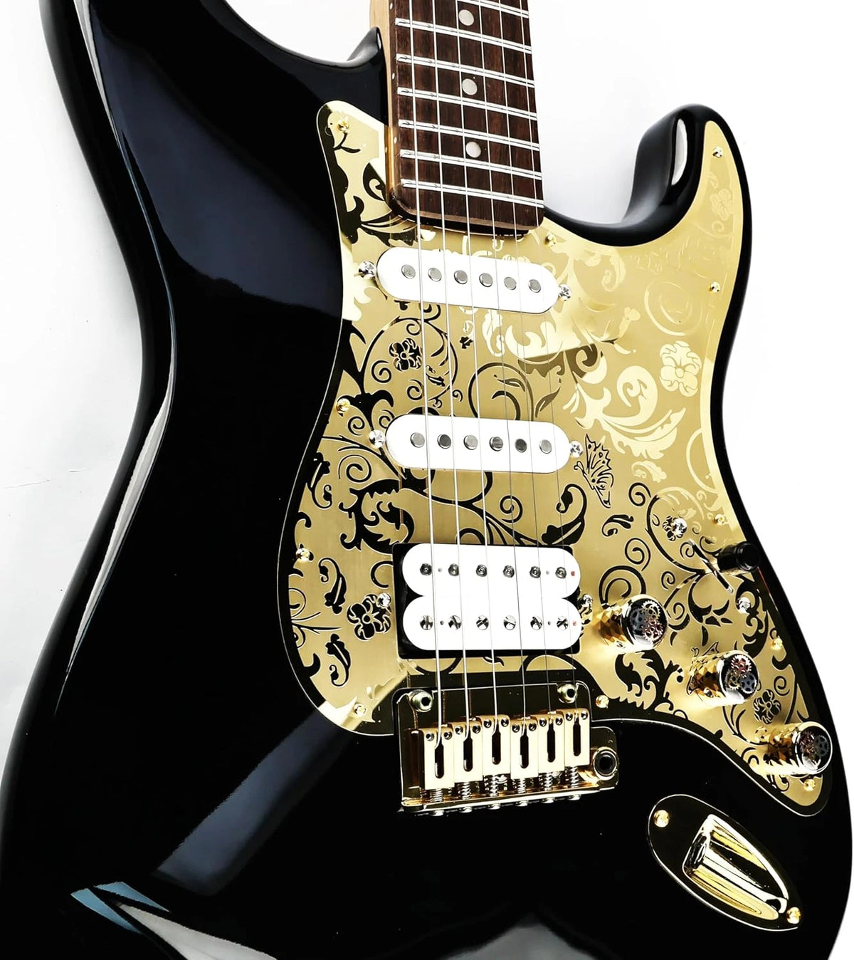 Gold SSH Guitar Engraved Top Steel Pickguard Scratch Plate Fit Stratocaster Stra