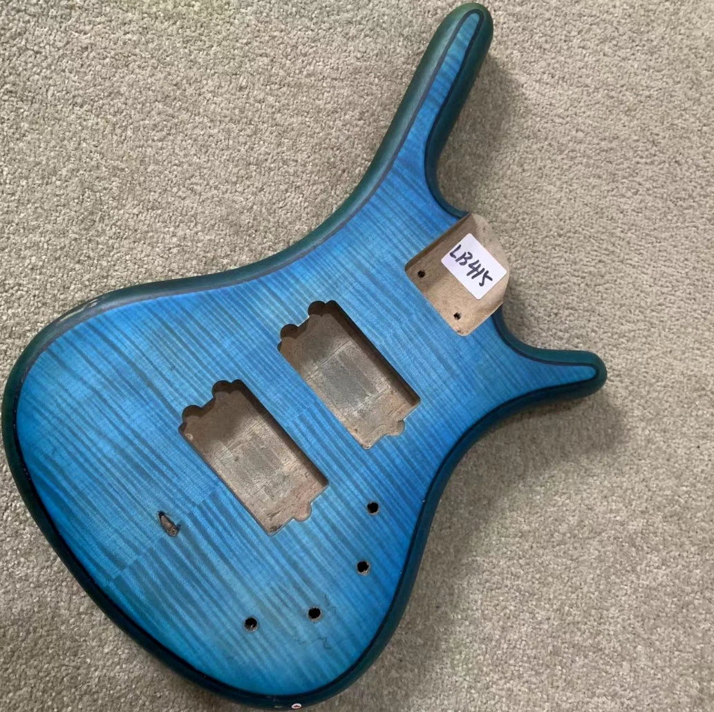 Tiger Maple Top Blue 5/6 String Electric Bass Body DIY Project
