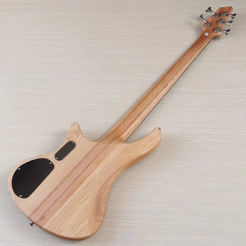 Zebra Wood Top 5 String Electric Bass, Okoume Wood Body, Maple Neck Through