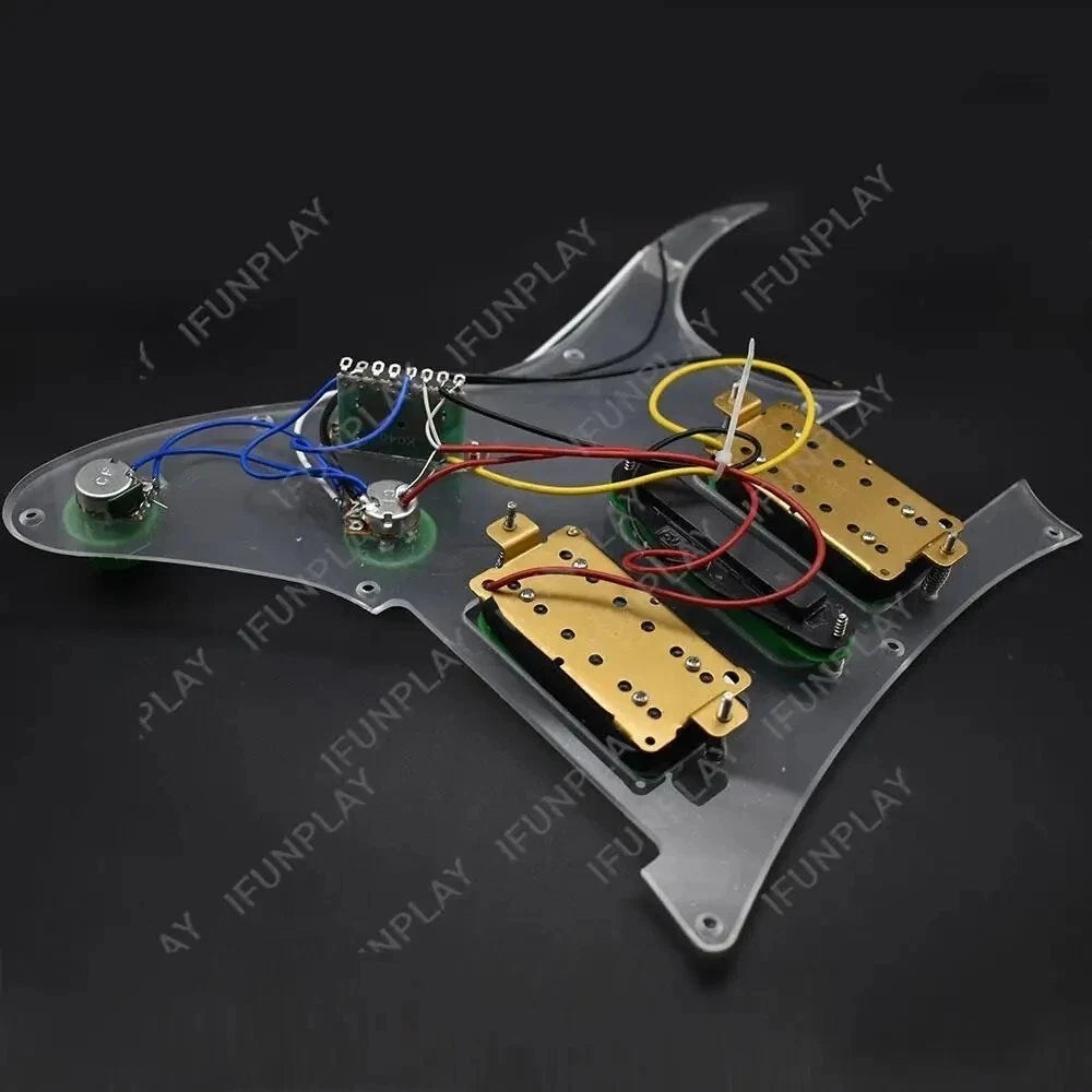 Transparent Guitar HSH Loaded Prewired Pickguard with Green Pickups Fit Ibanez