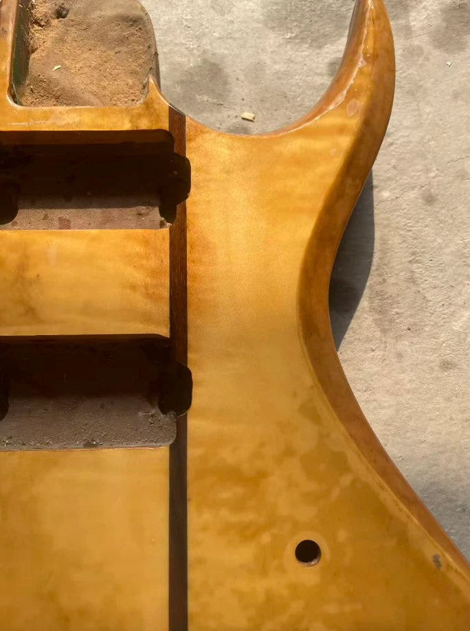 Vintage Mahogany Wood Guitar HH Body with Tiger Maple Fit BICH DIY Project