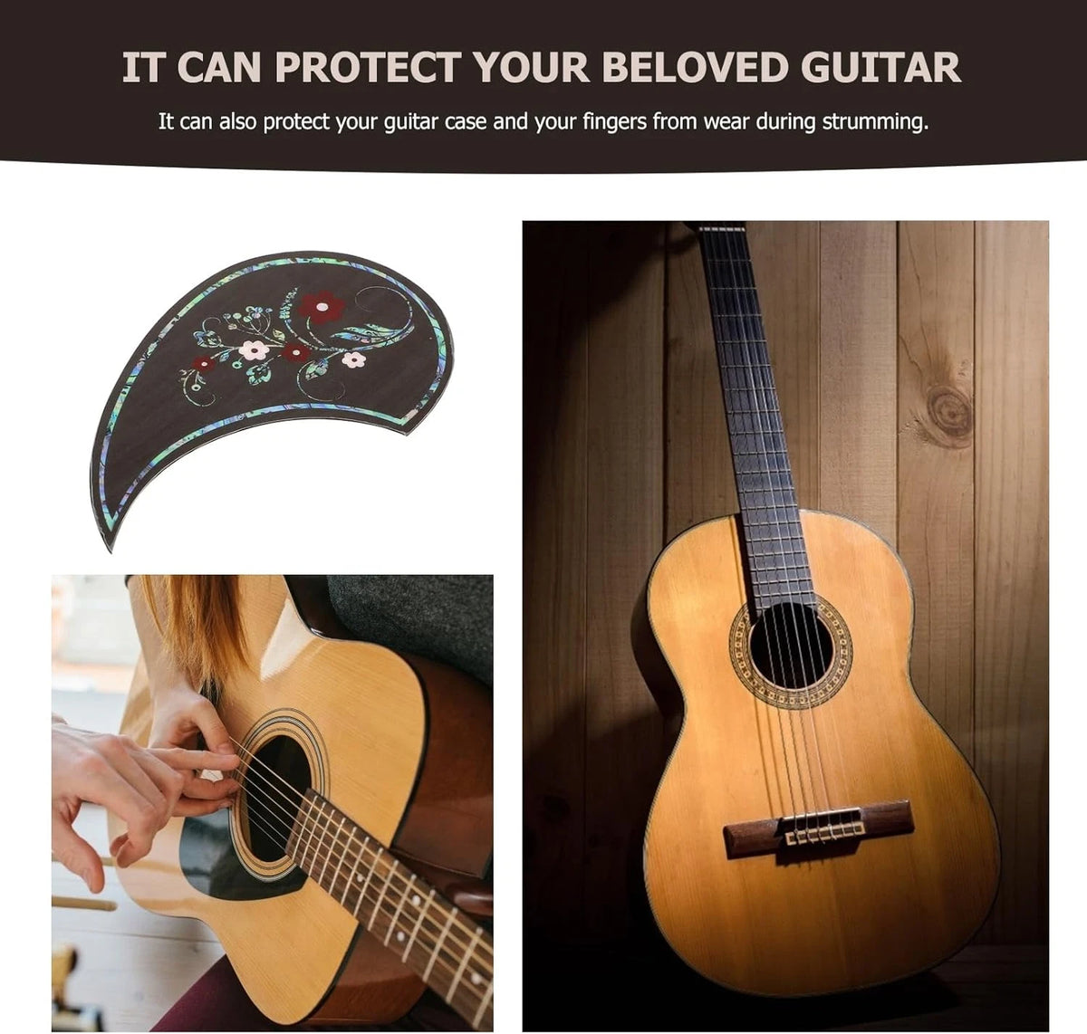 Wood Color Acoustic Guitar Pickguard with Abalone Inlay Top Roses