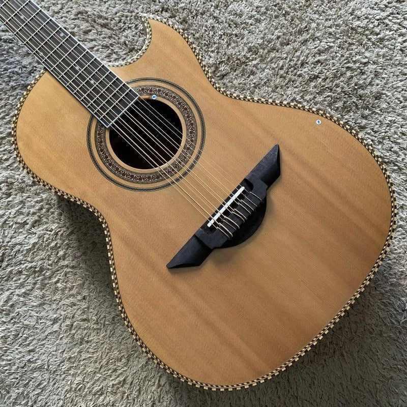 10 String Crossover Acoustic Electric Guitar, Solid Red Pine Top