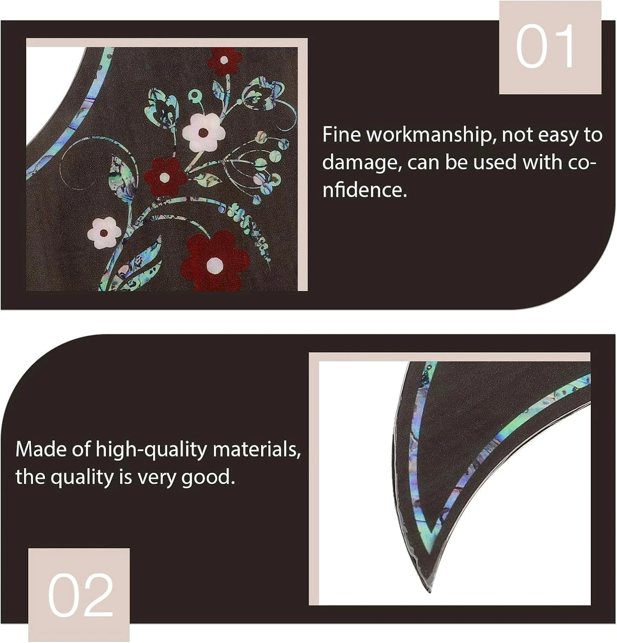 Wood Color Acoustic Guitar Pickguard with Abalone Inlay Top Roses