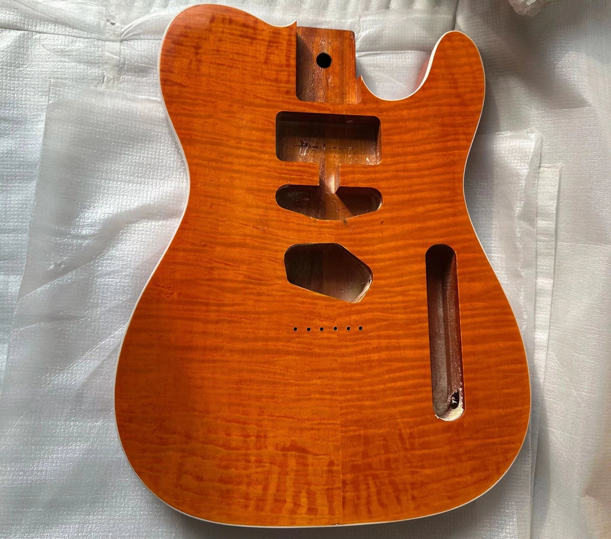 Orange Flame Maple-Veneer Mahogany Guitar Body, Gloss Finish Fit TL DIY Project